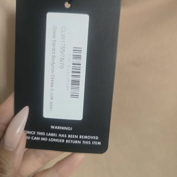 PrettyLittleThing Beige Off-Shoulder Long Sleeve Dress - Picture 2 of 4